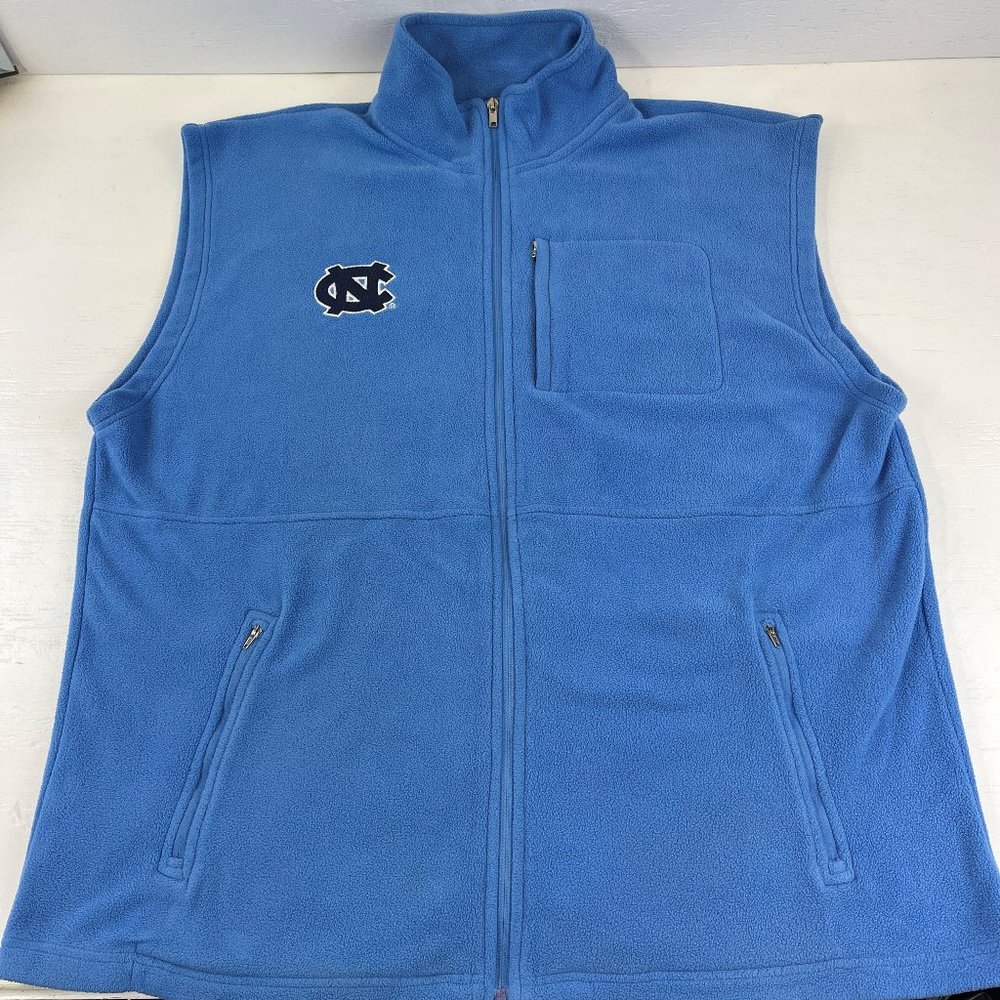 UNC Carolina Full Zip Fleece Vest with pockets by Genuine Stuff Size XL